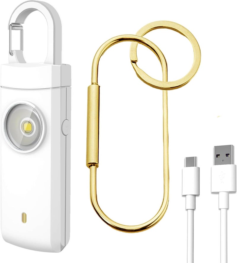 Gartmost Self Defense USB Rechargeable Alarm,130 dB Loud Siren with LED Strobe Light,Keychain Design for Easier Carrying, Personal Alarm for Women, Children, Elderly. (White) - Image 1